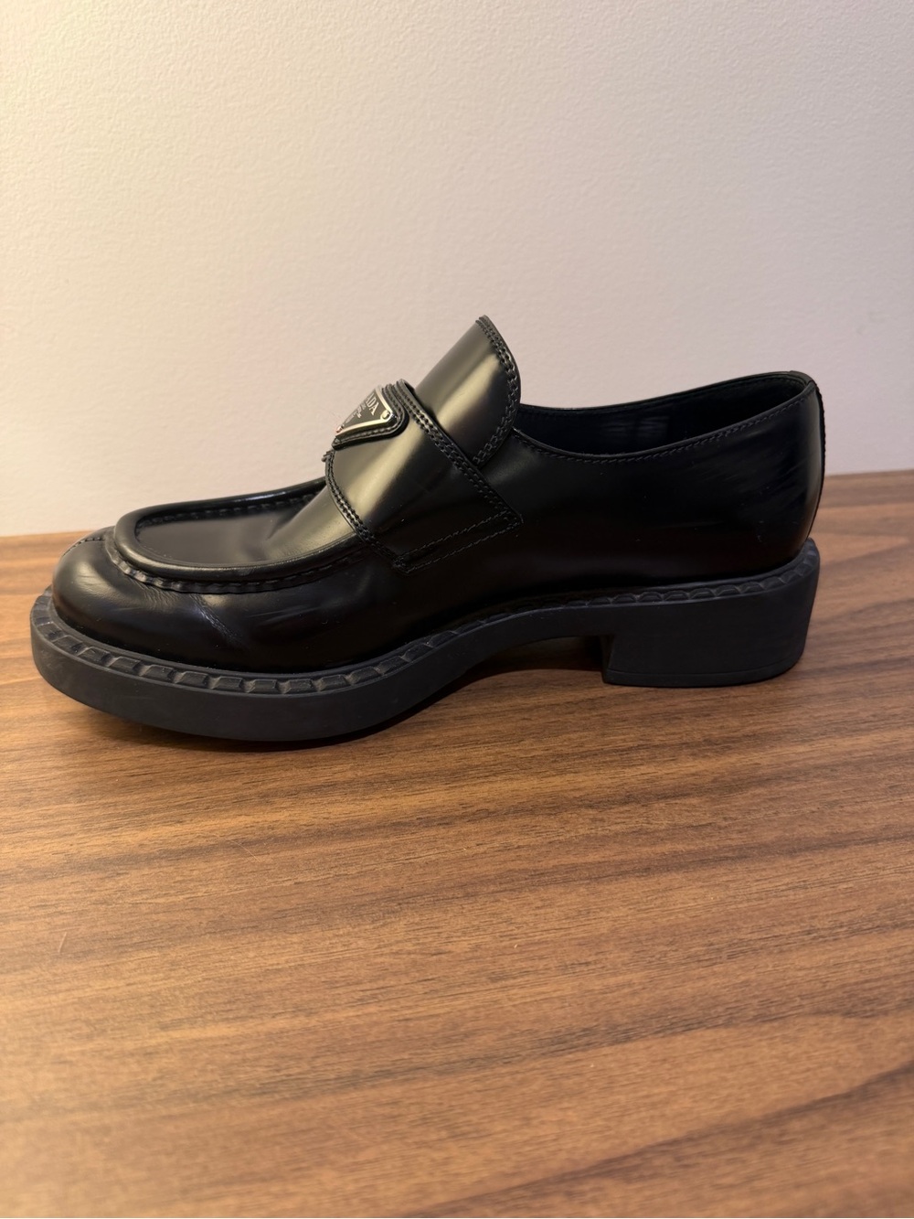 Prada Leather Triangle Logo Black Loafers - Picture 12 of 15